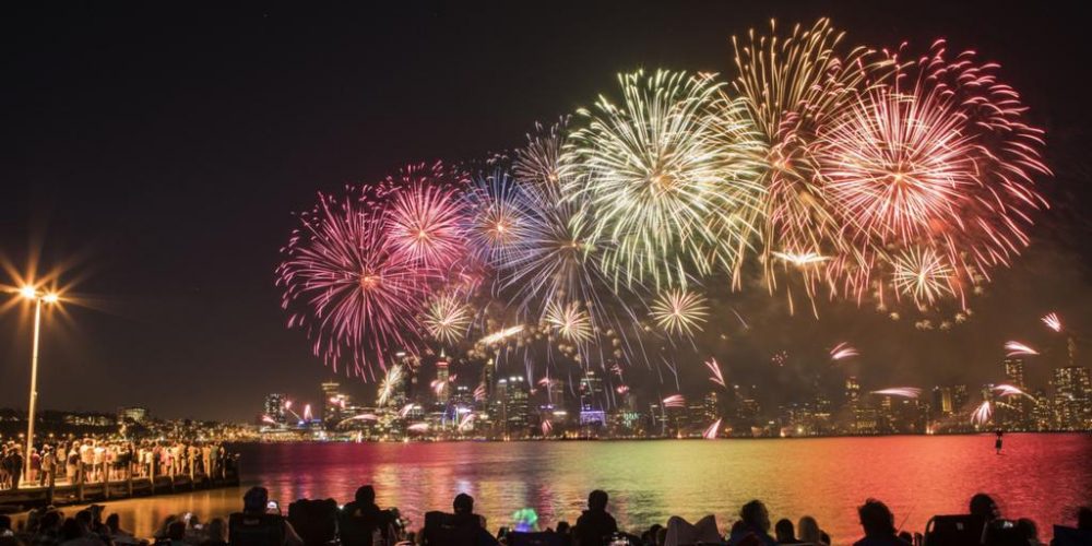 Australia Day Skyshow from the South Perth Foreshore. Photo by Michael Wilson, The West Australian.